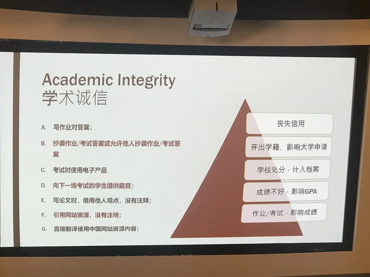美国学校教师讲解学术诚信、作业规范与违规边界