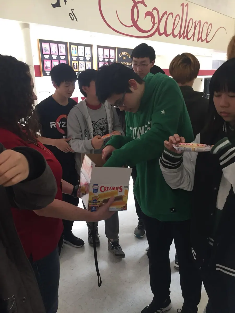 学生在 Mountain View High School 参与科学项目或课程作品互动