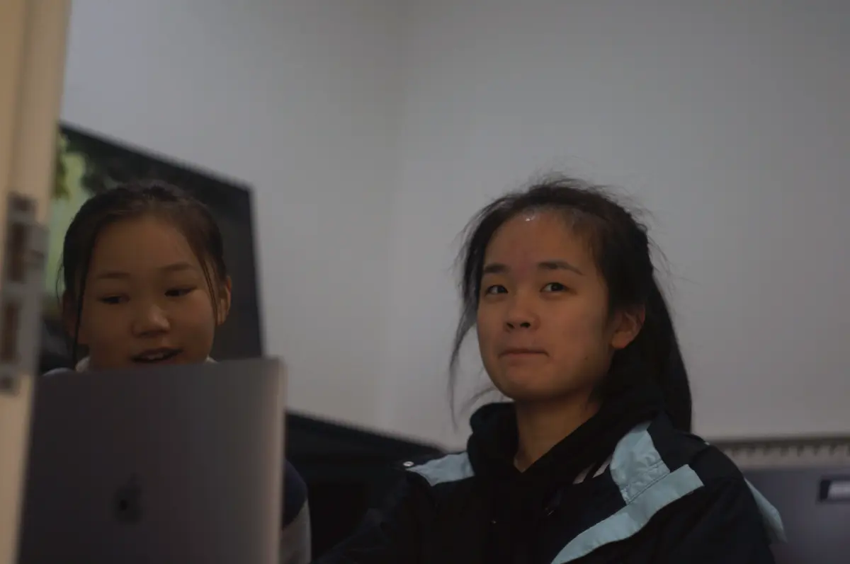 两名学生使用电脑参加双向课堂学习