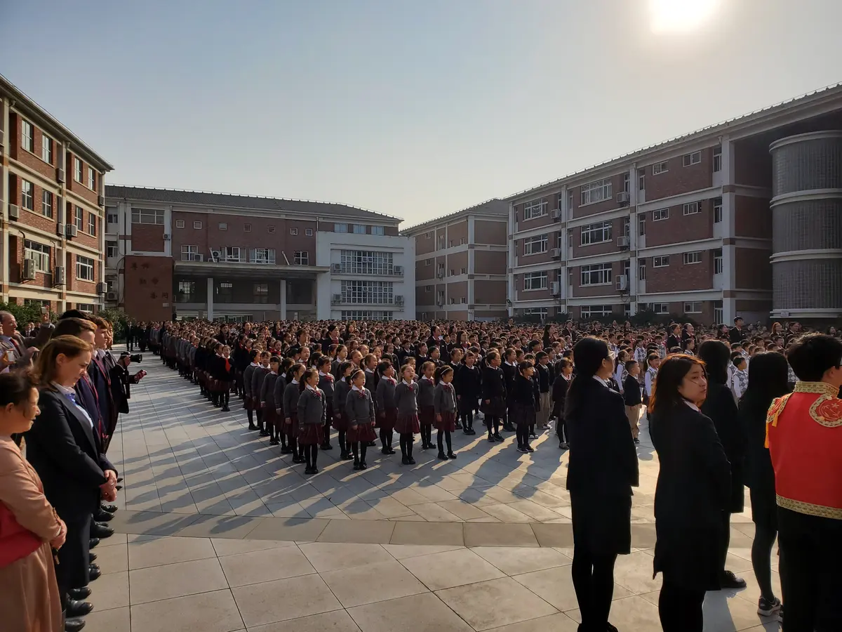学生在中国合作学校参加大型集体活动